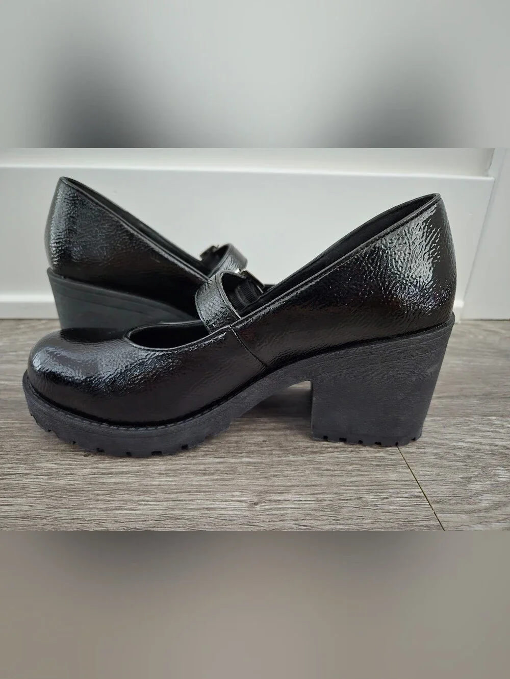 Black Patent Mary Jane Block Heel Pumps